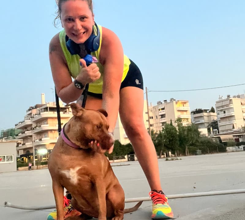 A girl training with pitbull